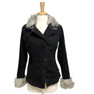 Tripp NYC Gothic Punk Steampunk Metal Hook Faux Fur Coat Jacket Black size XL